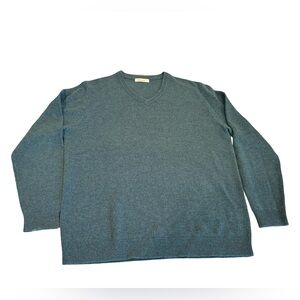 WoolOvers Men’s Lambswool Sweater Large Blue green V-Neck fisherman’s